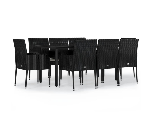 Set de comedor de jardín 9 pzas y cojines ratán sintético negro