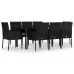 Set de comedor de jardín 9 pzas y cojines ratán sintético negro