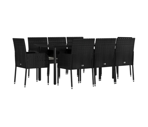 Set de comedor de jardín 9 pzas y cojines ratán sintético negro