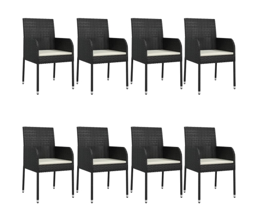 Set de comedor de jardín 9 pzas y cojines ratán sintético negro