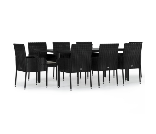 Set de comedor de jardín 9 pzas y cojines ratán sintético negro