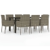 Set comedor jardín 9 pzas y cojines ratán sintético negro gris