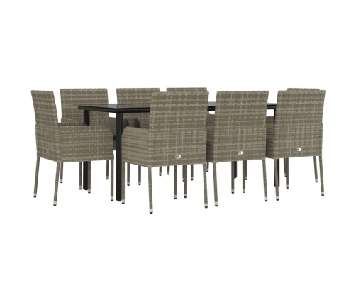 Set comedor jardín 9 pzas y cojines ratán sintético negro gris