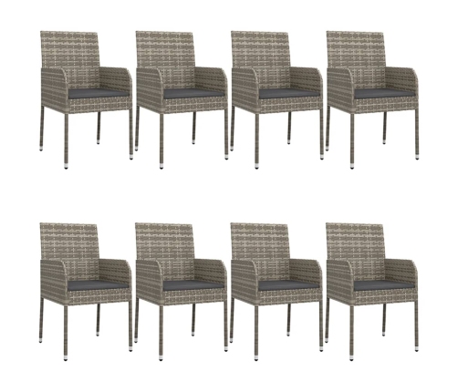 Set comedor jardín 9 pzas y cojines ratán sintético negro gris