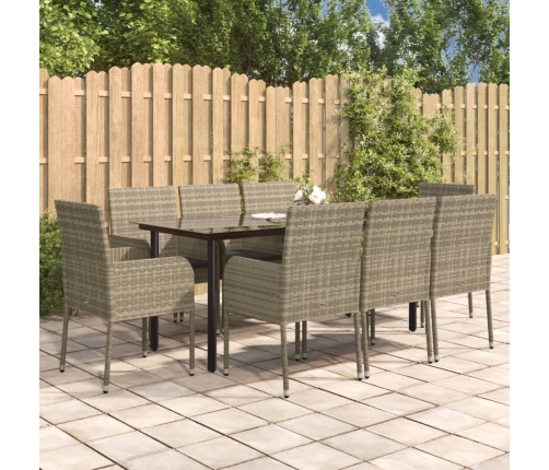 Set comedor jardín 9 pzas y cojines ratán sintético negro gris