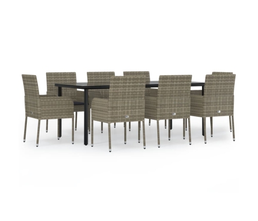 Set comedor jardín 9 pzas y cojines ratán sintético negro gris