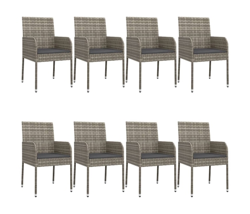 Set comedor jardín 9 pzas y cojines ratán sintético negro gris