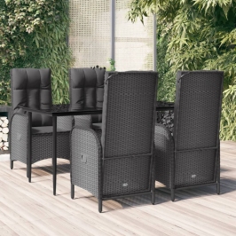 Set de muebles jardín 5 pzas con cojines ratán sintético negro