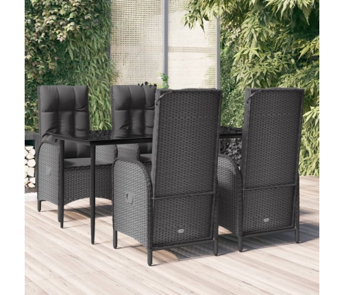 Set de muebles jardín 5 pzas con cojines ratán sintético negro