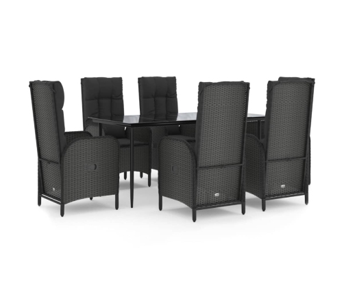 Set de comedor de jardín 7 pzas y cojines ratán sintético negro