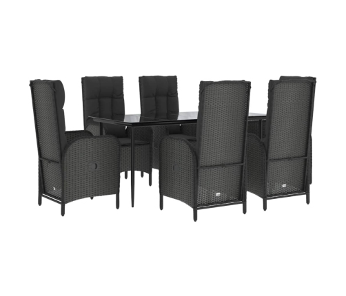 Set de comedor de jardín 7 pzas y cojines ratán sintético negro