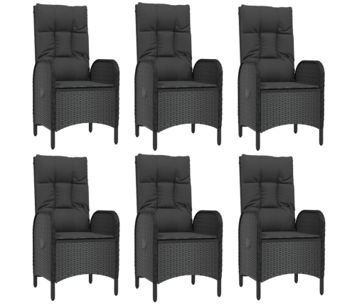 Set de comedor de jardín 7 pzas y cojines ratán sintético negro