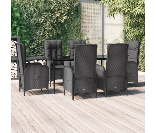 Set de comedor de jardín 7 pzas y cojines ratán sintético negro