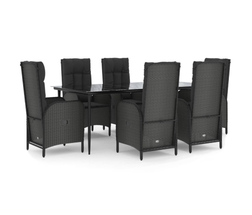 Set de comedor de jardín 7 pzas y cojines ratán sintético negro