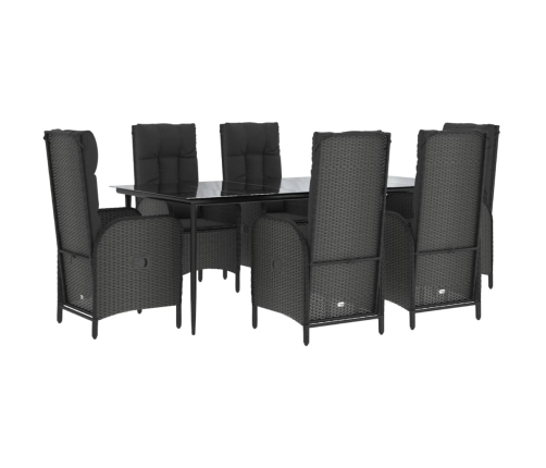 Set de comedor de jardín 7 pzas y cojines ratán sintético negro