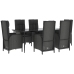 Set de comedor de jardín 7 pzas y cojines ratán sintético negro