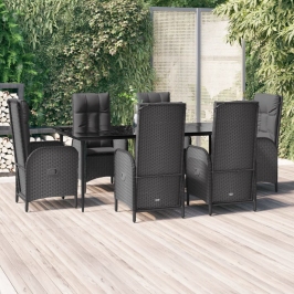 Set de comedor de jardín 7 pzas y cojines ratán sintético negro