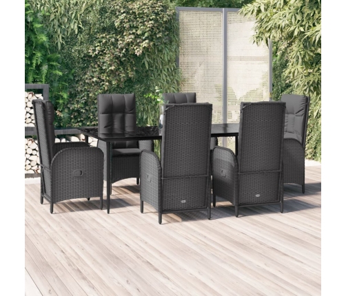 Set de comedor de jardín 7 pzas y cojines ratán sintético negro