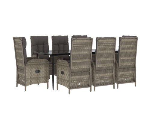 Set comedor jardín 9 pzas y cojines ratán sintético negro gris