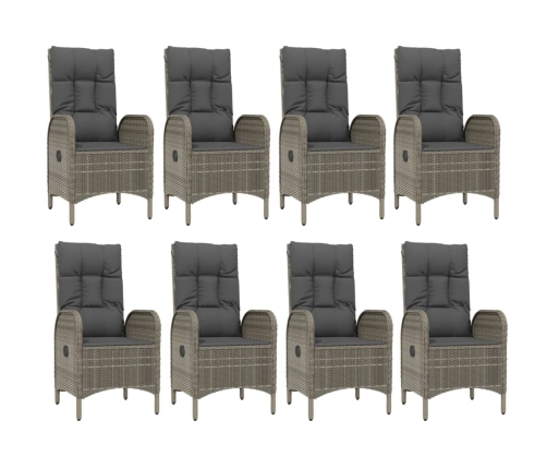 Set comedor jardín 9 pzas y cojines ratán sintético negro gris