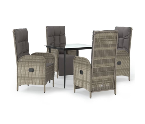 Set comedor jardín 5 pzas y cojines ratán sintético negro gris