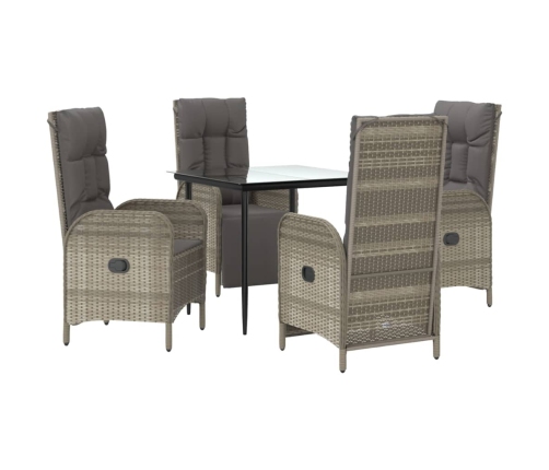 Set comedor jardín 5 pzas y cojines ratán sintético negro gris