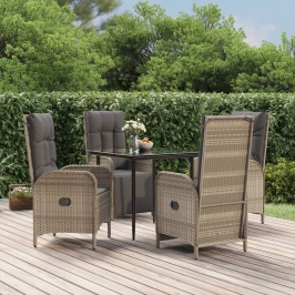 Set comedor jardín 5 pzas y cojines ratán sintético negro gris