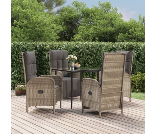 Set comedor jardín 5 pzas y cojines ratán sintético negro gris