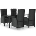 Set de muebles jardín 5 pzas con cojines ratán sintético negro