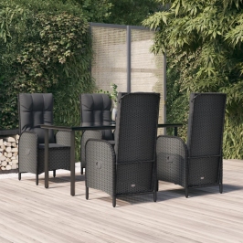 Set de muebles jardín 5 pzas con cojines ratán sintético negro