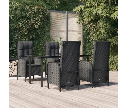 Set de muebles jardín 5 pzas con cojines ratán sintético negro