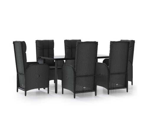 Set de comedor de jardín 7 pzas y cojines ratán sintético negro