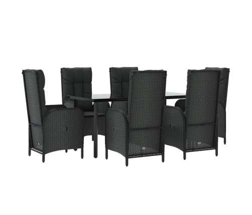 Set de comedor de jardín 7 pzas y cojines ratán sintético negro