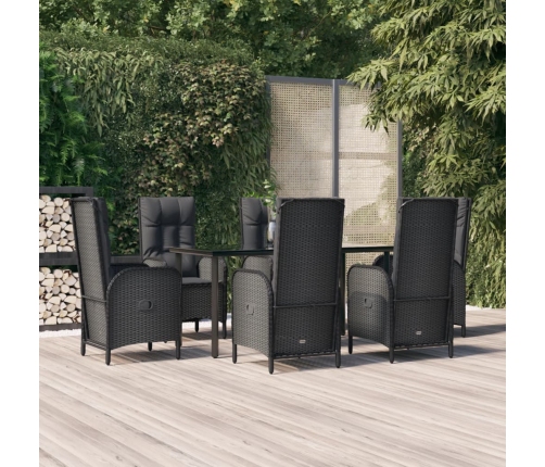 Set de comedor de jardín 7 pzas y cojines ratán sintético negro