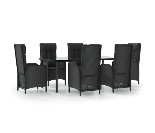 Set de comedor de jardín 7 pzas y cojines ratán sintético negro
