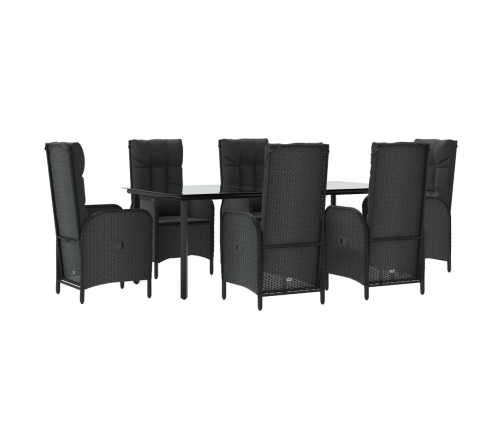 Set de comedor de jardín 7 pzas y cojines ratán sintético negro