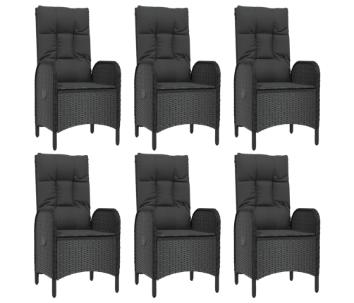 Set de comedor de jardín 7 pzas y cojines ratán sintético negro