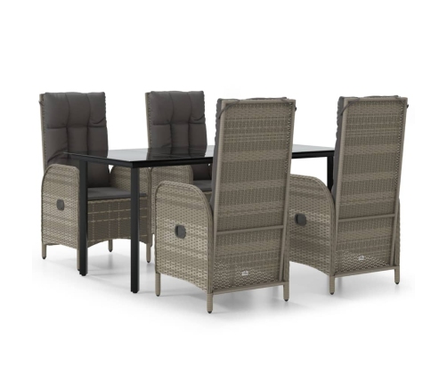 Set comedor jardín 5 pzas y cojines ratán sintético negro gris