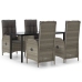 Set comedor jardín 5 pzas y cojines ratán sintético negro gris