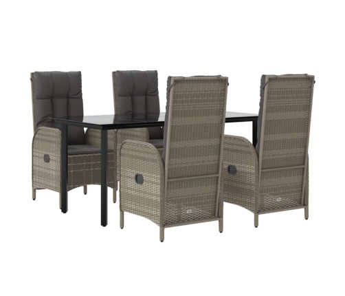 Set comedor jardín 5 pzas y cojines ratán sintético negro gris