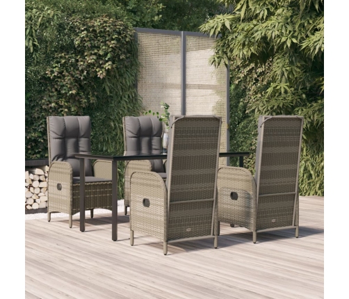 Set comedor jardín 5 pzas y cojines ratán sintético negro gris