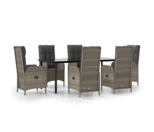 Set comedor jardín 7 pzas y cojines ratán sintético negro gris