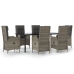 Set comedor jardín 7 pzas y cojines ratán sintético negro gris