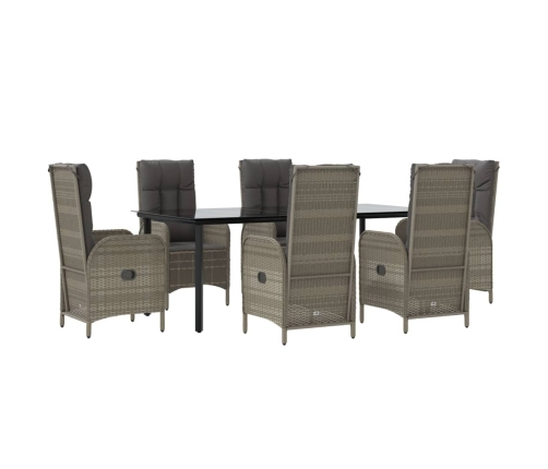 Set comedor jardín 7 pzas y cojines ratán sintético negro gris