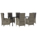 Set comedor jardín 7 pzas y cojines ratán sintético negro gris