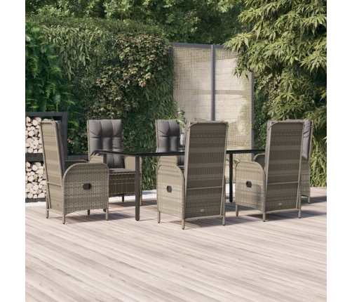 Set comedor jardín 7 pzas y cojines ratán sintético negro gris
