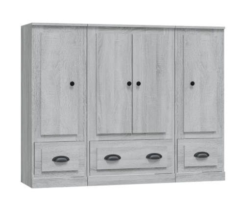 Aparador alto 3 piezas madera contrachapada gris Sonoma