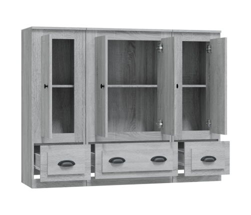 Aparador alto 3 piezas madera contrachapada gris Sonoma