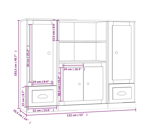 Aparador alto 3 piezas madera contrachapada gris Sonoma