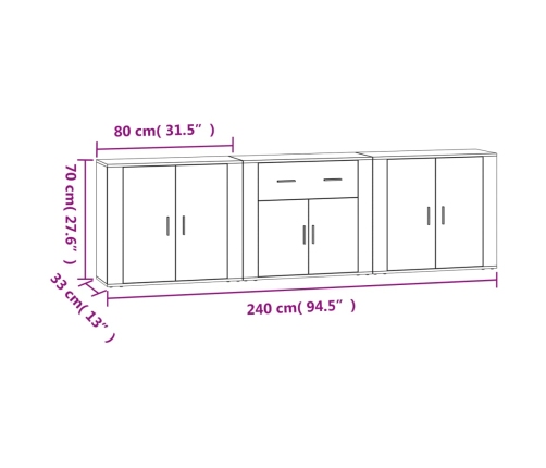 Aparadores 3 piezas madera contrachapada marrón roble